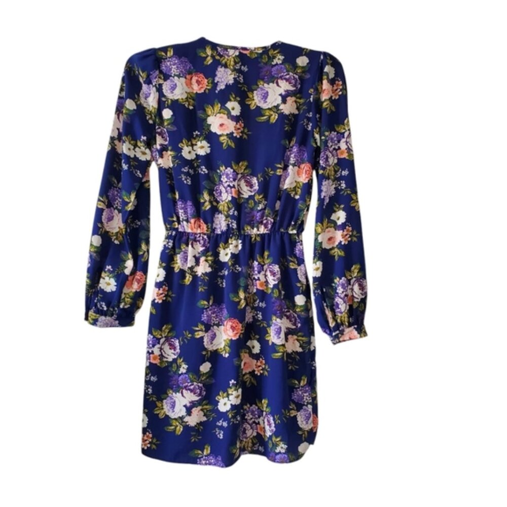 Lulus Honey Punch Floral Blue Faux Wrap Cottagecore Feminine Longsleeve Dress S - Picture 4 of 10